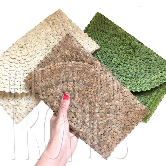 Woven Straw Purse / Raffia Bag - Brown White Green - Picture 2 of 8